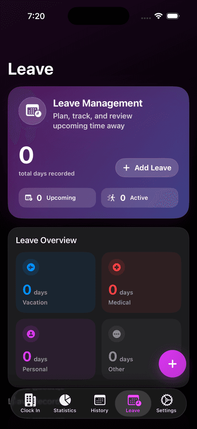 Manage leave screen